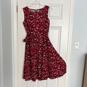 Deep Red Floral Sleeveless Dress
